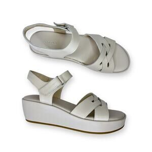 Rockport Women's New Amira Sandals Size 8.5 Ivory Wedge Platform Ankle Strap